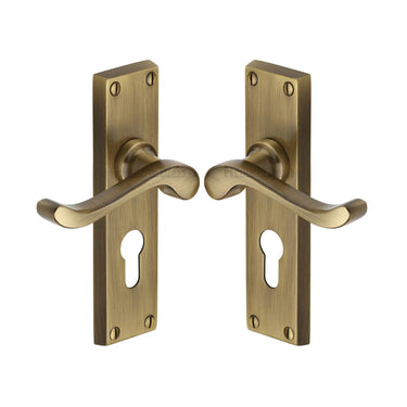 M Marcus - Heritage Brass - Bedford Door Handles - Euro Lock - Pair; #finish_antique-brass