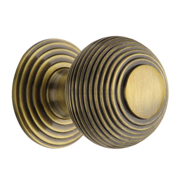 M Marcus - Heritage Brass - Reeded Cabinet Knob with Base - 38mm; #finish_antique-brass