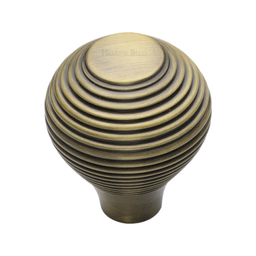 M Marcus - Heritage Brass - Reeded Cabinet Knob - 38mm; #finish_antique-brass
