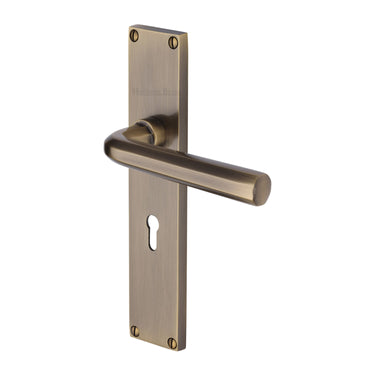 M Marcus - Heritage Brass - Octave Door Handles - Lock - Pair; #finish_antique-brass