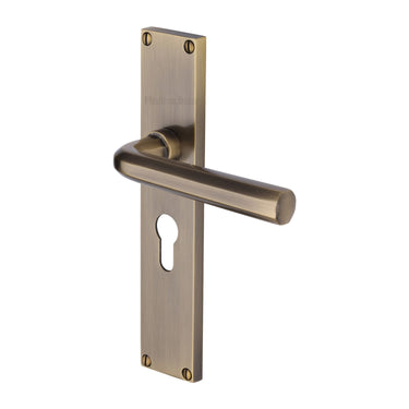 M Marcus - Heritage Brass - Octave Door Handles - Euro Lock - Pair; #finish_antique-brass
