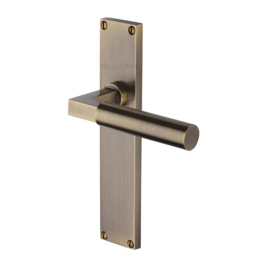 M Marcus - Heritage Brass - Bauhaus Door Handles - Long Plate - Latch - Pair; #finish_antique-brass