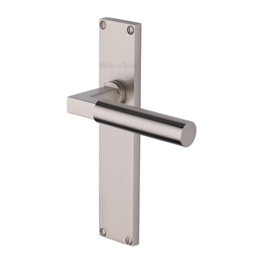 M Marcus - Heritage Brass - Bauhaus Door Handles - Long Plate - Latch - Pair; #finish_satin-nickel