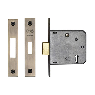 M Marcus - York Security - 3" Deadlock 3 Lever; #finish_antique-brass