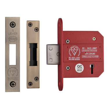 M Marcus - York Security - Deadlock 5 Lever - 3"; #finish_antique-brass