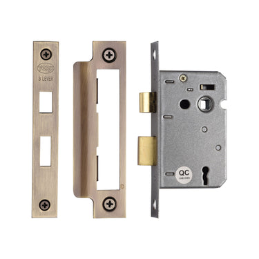 M Marcus - York Security - 3 Lever Sash Lock - 2 1/2"; #finish_antique-brass