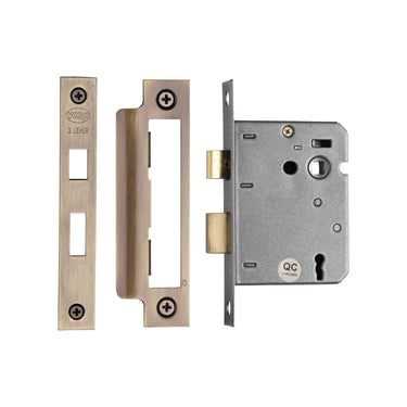 M Marcus - York Security - 3 Lever Sash Lock - 3"; #finish_antique-brass