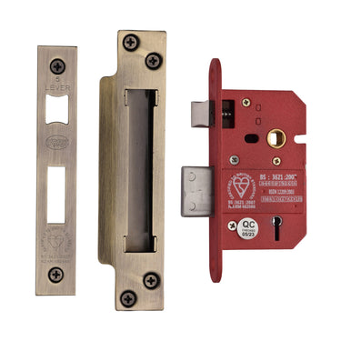 M Marcus - York Security - 5 Lever Sash Lock - 2 1/2"; #finish_antique-brass