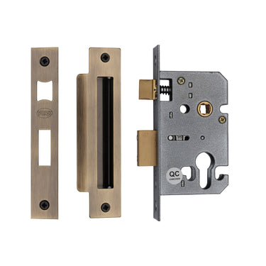 M Marcus - York Security - Euro Profile Sash Lock - 2 1/2"; #finish_antique-brass