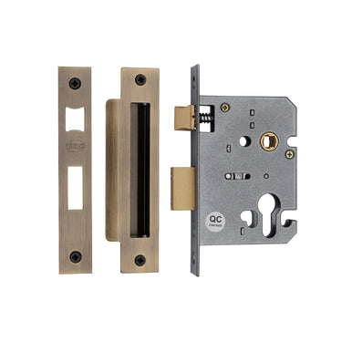 M Marcus - York Security - Euro Profile Sash Lock - 3"; #finish_antique-brass