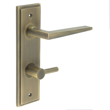 Frelan Hardware - Burlington Mayfair Door Handles - DIN Standard - Pair - Bathroom Option 3; #finish_antique-brass