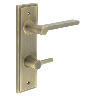 Frelan Hardware - Burlington Fitzrovia Door Handles - DIN Standard - Pair - Bathroom Option 3; #finish_antique-brass