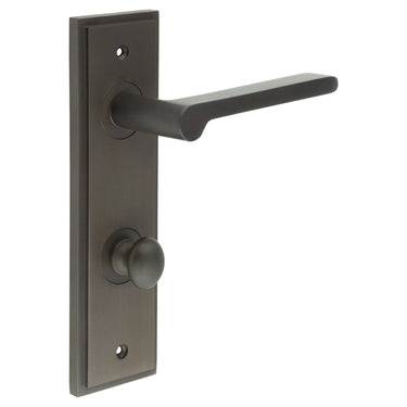 Frelan Hardware - Burlington Fitzrovia Door Handles - DIN Standard - Pair - Bathroom Option 1; #finish_dark-bronze