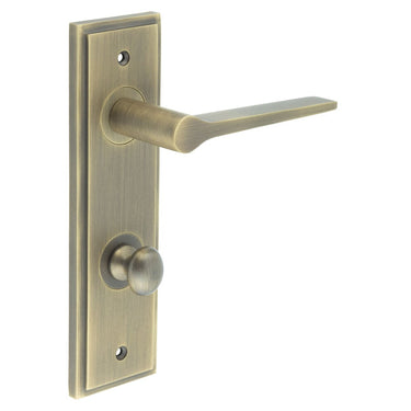 Frelan Hardware - Burlington Knightsbridge Door Handles - DIN Standard - Pair - Bathroom Option 1; #finish_antique-brass