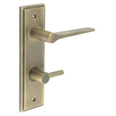 Frelan Hardware - Burlington Knightsbridge Door Handles - DIN Standard - Pair - Bathroom Option 3; #finish_antique-brass