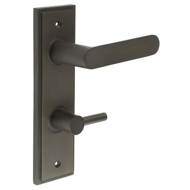 Frelan Hardware - Burlington Kensington Door Handles - DIN Standard - Pair - Bathroom Option 3; #finish_dark-bronze