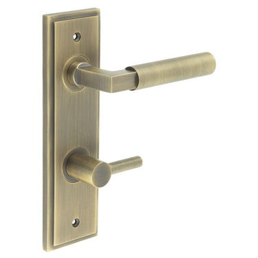 Frelan Hardware - Burlington Westminster Door Handles - DIN Standard - Pair - Bathroom Option 3; #finish_antique-brass
