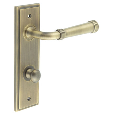 Frelan Hardware - Burlington Highgate Door Handles - DIN Standard - Pair - Bathroom Option 1; #finish_antique-brass