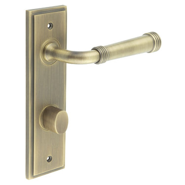 Frelan Hardware - Burlington Highgate Door Handles - DIN Standard - Pair - Bathroom Option 2; #finish_antique-brass