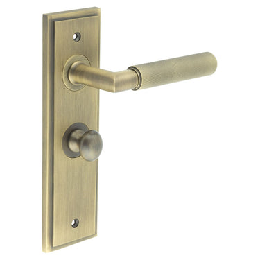 Frelan Hardware - Burlington Piccadilly Knurled Door Handles - Pair - Bathroom Option 1; #finish_antique-brass