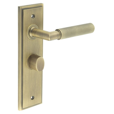 Frelan Hardware - Burlington Piccadilly Knurled Door Handles - Pair - Bathroom Option 2; #finish_antique-brass