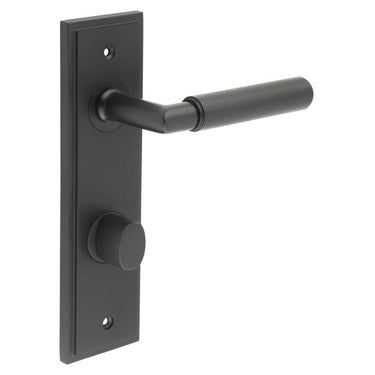 Frelan Hardware - Burlington Piccadilly Knurled Door Handles - DIN Standard - Pair - Bathroom Option 2; #finish_black