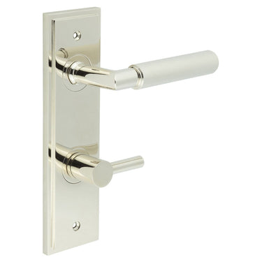 Frelan Hardware - Burlington Piccadilly Knurled Door Handles - DIN Standard - Pair - Bathroom Option 3; #finish_polished-nickel