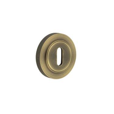 Frelan Hardware - Burlington Standard Key Profile Escutcheons - Knurled Rose; #finish_antique-brass