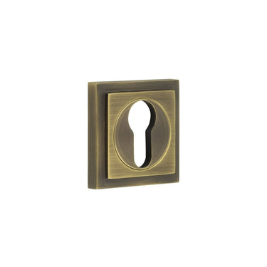 Frelan Hardware - Burlington Euro Profile Escutcheons - Square Stepped; #finish_antique-brass