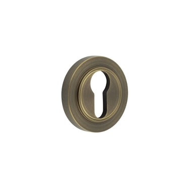 Frelan Hardware - Burlington Euro Profile Escutcheons - Plain Rose; #finish_antique-brass
