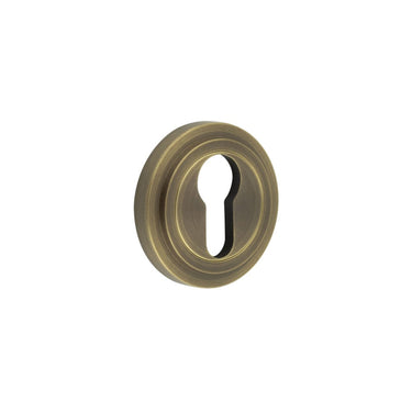 Frelan Hardware - Burlington Euro Profile Escutcheons - Stepped Rose; #finish_antique-brass