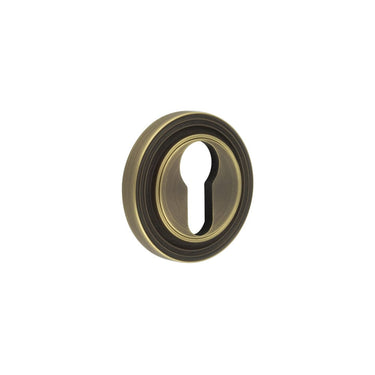 Frelan Hardware - Burlington Euro Profile Escutcheons - Reeded Rose; #finish_antique-brass