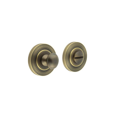 Frelan Hardware - Burlington Turns & Release - Traditional Thumbturn - Reeded Rose; #finish_antique-brass