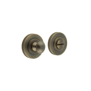 Frelan Hardware - Burlington Turns & Release - Traditional Thumbturn - Knurled Rose ; #finish_antique-brass