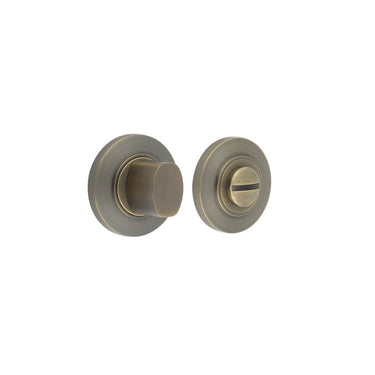 Frelan Hardware - Burlington Turns & Release - Modern Thumbturn - Chamfered Rose; #finish_antique-brass