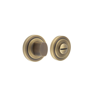 Frelan Hardware - Burlington Turns & Release - Modern Thumbturn - Stepped Rose; #finish_antique-brass