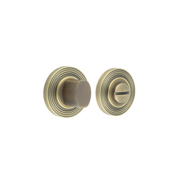 Frelan Hardware - Burlington Turns & Release - Modern Thumbturn - Reeded Rose; #finish_antique-brass