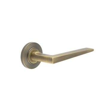 Frelan Hardware - Burlington Mayfair Door Handles on Rose - Pair - Chamfered Rose; #finish_antique-brass