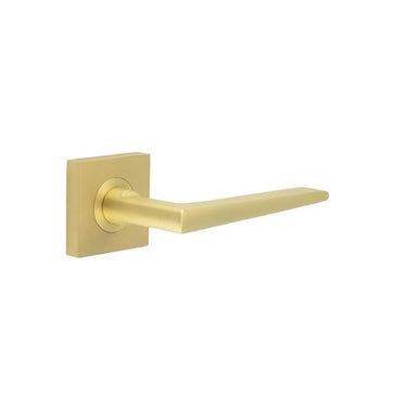 Frelan Hardware - Burlington Mayfair Door Handles on Rose - Pair - Square Plain; #finish_satin-brass