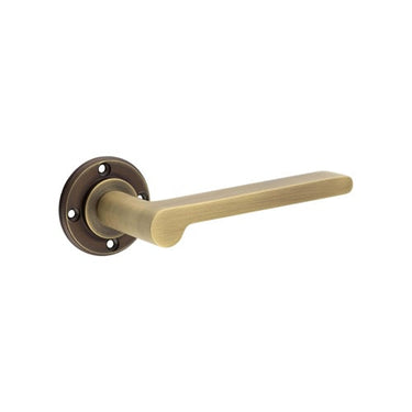 Frelan Hardware - Burlington Fitzrovia Door Handles on Rose - Pair - No Rose; #finish_antique-brass
