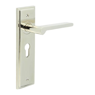 Frelan Hardware - Burlington Fitzrovia Door Handles - Pair - Euro Lock; #finish_polished-nickel