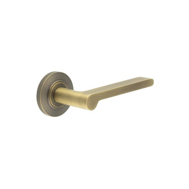 Frelan Hardware - Burlington Fitzrovia Door Handles on Rose - Pair - Chamfered Rose; #finish_antique-brass