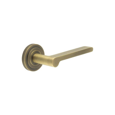 Frelan Hardware - Burlington Fitzrovia Door Handles on Rose - Pair - Stepped Rose; #finish_antique-brass
