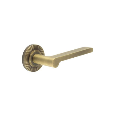 Frelan Hardware - Burlington Fitzrovia Door Handles on Rose - Pair - Reeded Rose; #finish_antique-brass