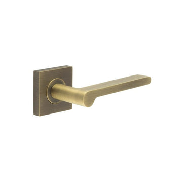 Frelan Hardware - Burlington Fitzrovia Door Handles on Rose - Pair - Square Plain; #finish_antique-brass
