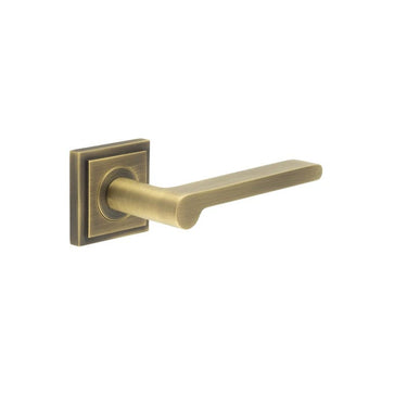 Frelan Hardware - Burlington Fitzrovia Door Handles on Rose - Pair - Square Stepped; #finish_antique-brass