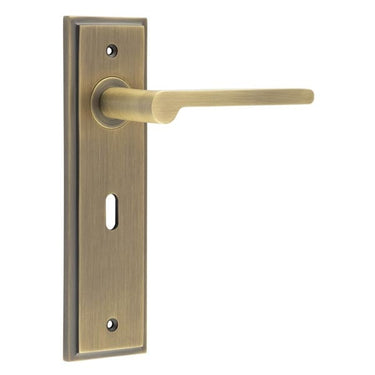 Frelan Hardware - Burlington Fitzrovia Door Handles - Pair - Lock; #finish_antique-brass