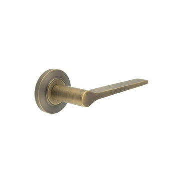 Frelan Hardware - Burlington Knightsbridge Bathroom Door Handles on Rose - Pair - Chamfered Rose; #finish_antique-brass