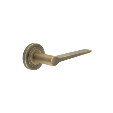 Frelan Hardware - Burlington Knightsbridge Bathroom Door Handles on Rose - Pair - Stepped Rose; #finish_antique-brass