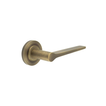 Frelan Hardware - Burlington Knightsbridge Bathroom Door Handles on Rose - Pair - Reeded Rose; #finish_antique-brass
